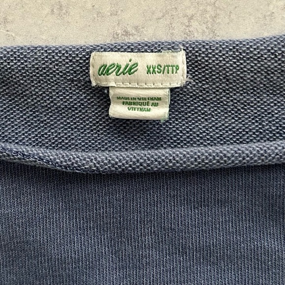 Aerie Soft Terry Fleece Long-Sleeve Lounge Shorts Romper, Blue XXS - Picture 4 of 9